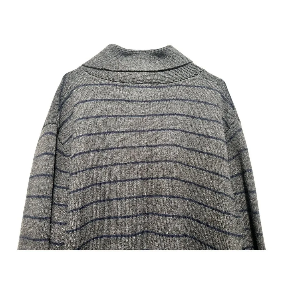 Old Navy Wool Button Down Cardigan Men XXL Tall Gray Shawl Neck Striped Nautical